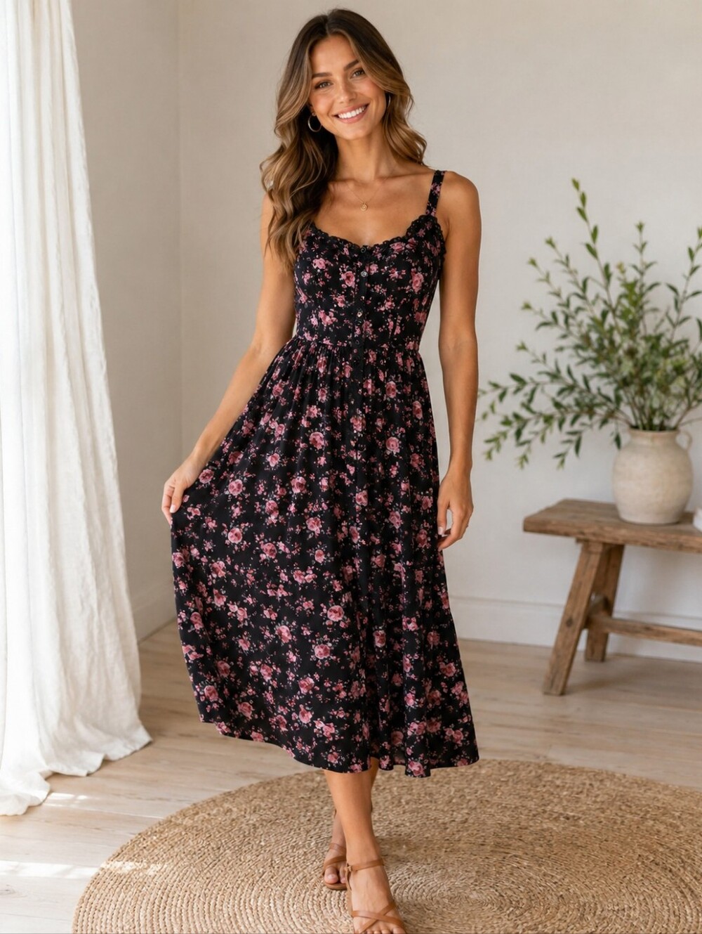 Scarlet Darkness Floral Midi Dress NWT
